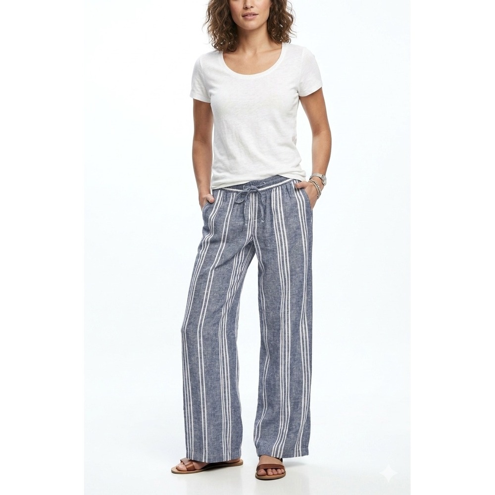 Old‎ Navy Coastal Linen Blend Wide Leg Pants Nautical Preppy Casual Vaca Size L